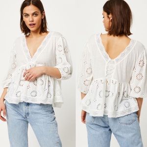 Free People sweeter side eyelet 3/4 sleeve top Sz xs